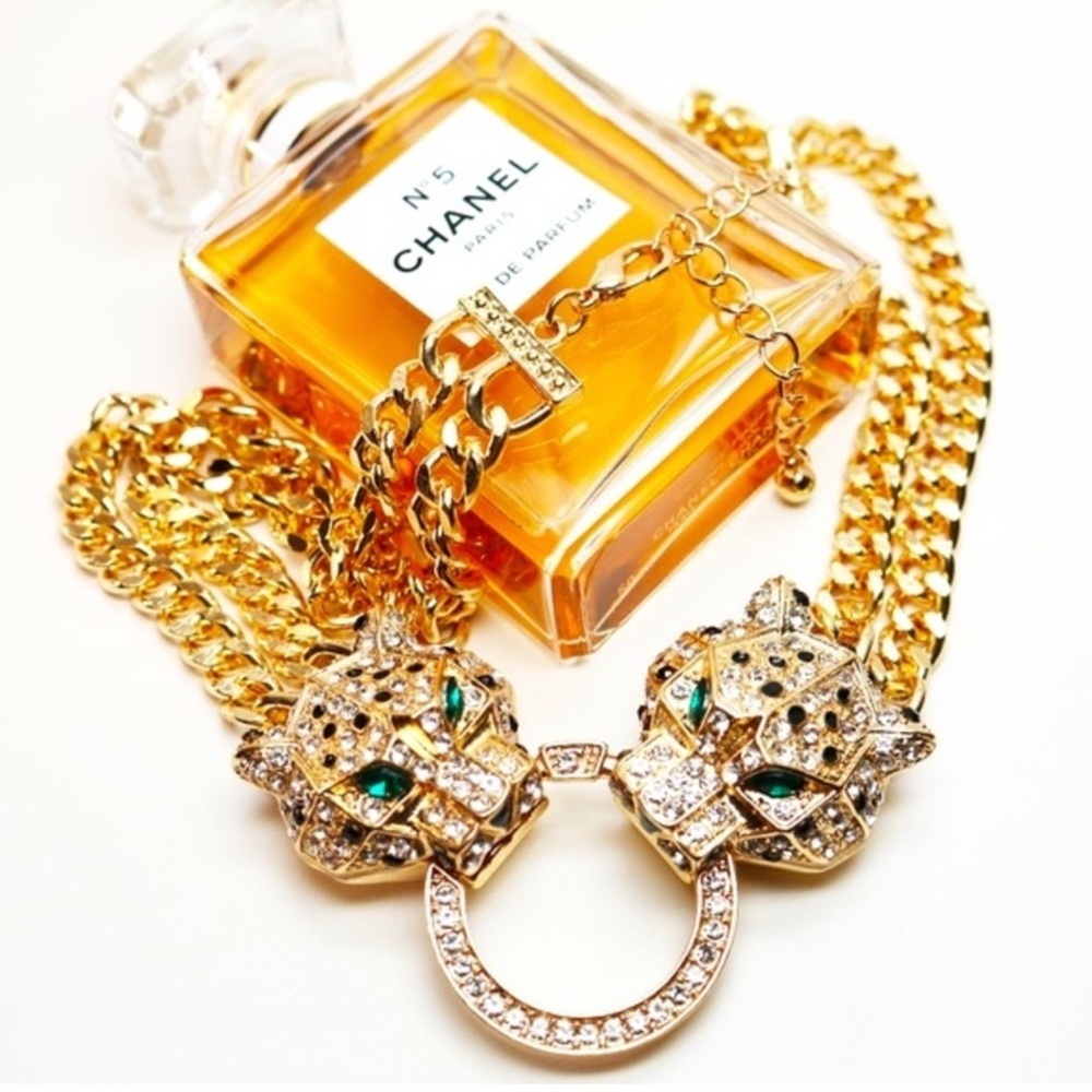 Leopard Necklace Stunning Crystal Door-knocker Dual Strand NY Style Adjustable